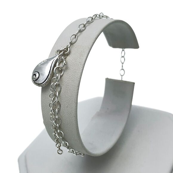 Spiral Teardrop Charm Link Bracelet | Vintage Sterling Silver 925 | 7.5" - 8.75" - Picture 4 of 7